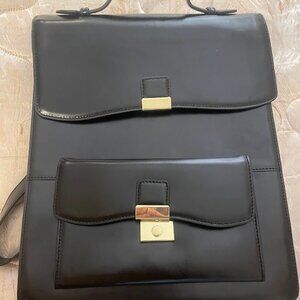 Anthropologie Black Leather Backpack w/Gold Hardware